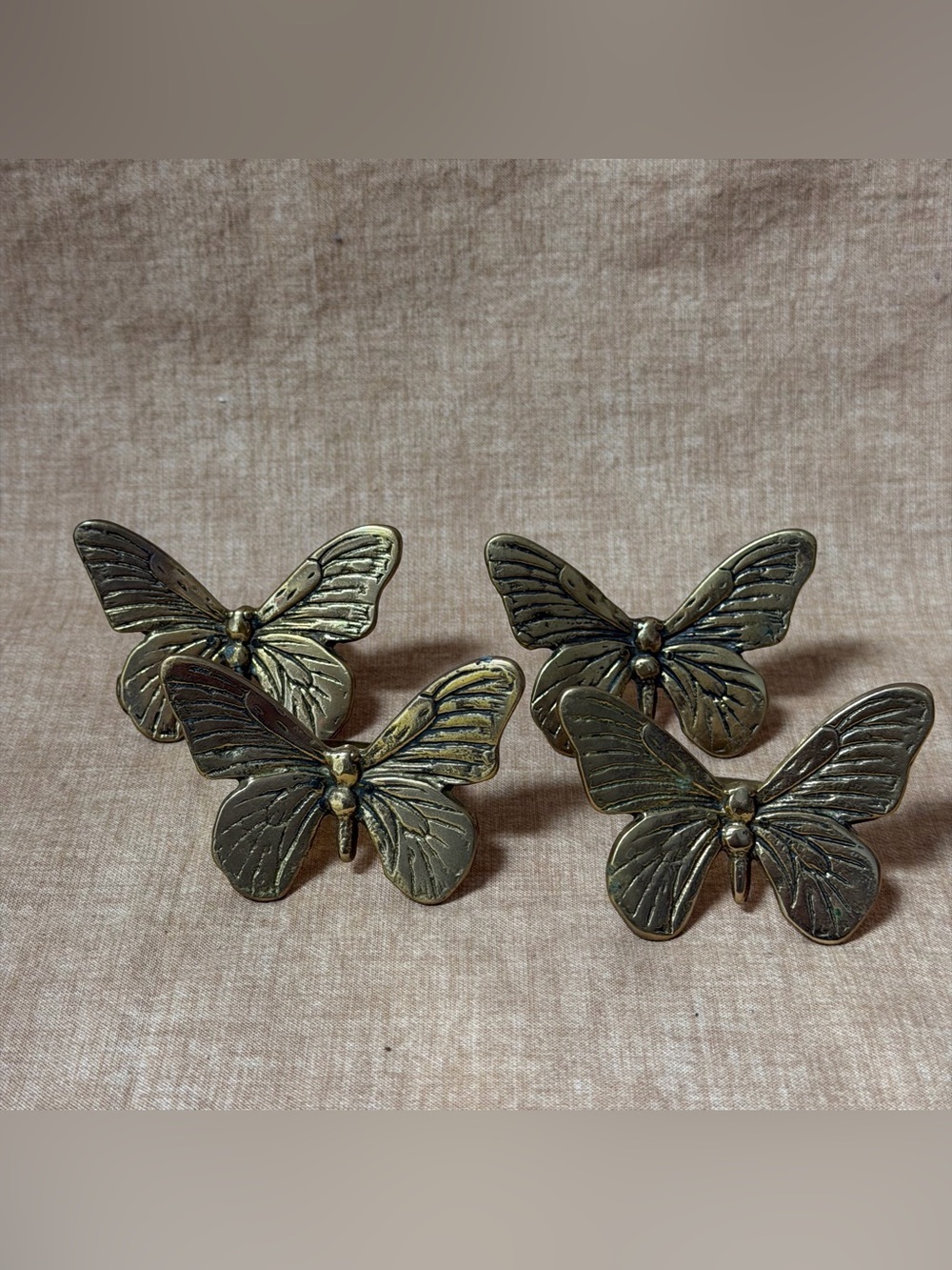 Vintage Brass Butterfly Napkin Rings - Set of Four